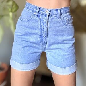 High Rise Denim Shorts Vintage 90s Rolled Cuff, Route 66 Cotton Classic Small